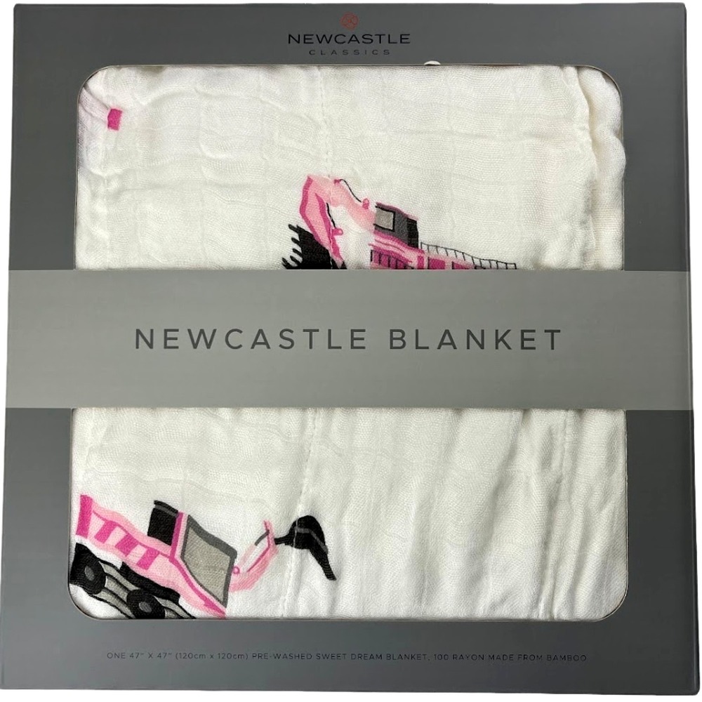 Baby Girl Pink Digger Bamboo 4 Layer Blanket 47" Rayon Backhoe Excavator‎ NWT